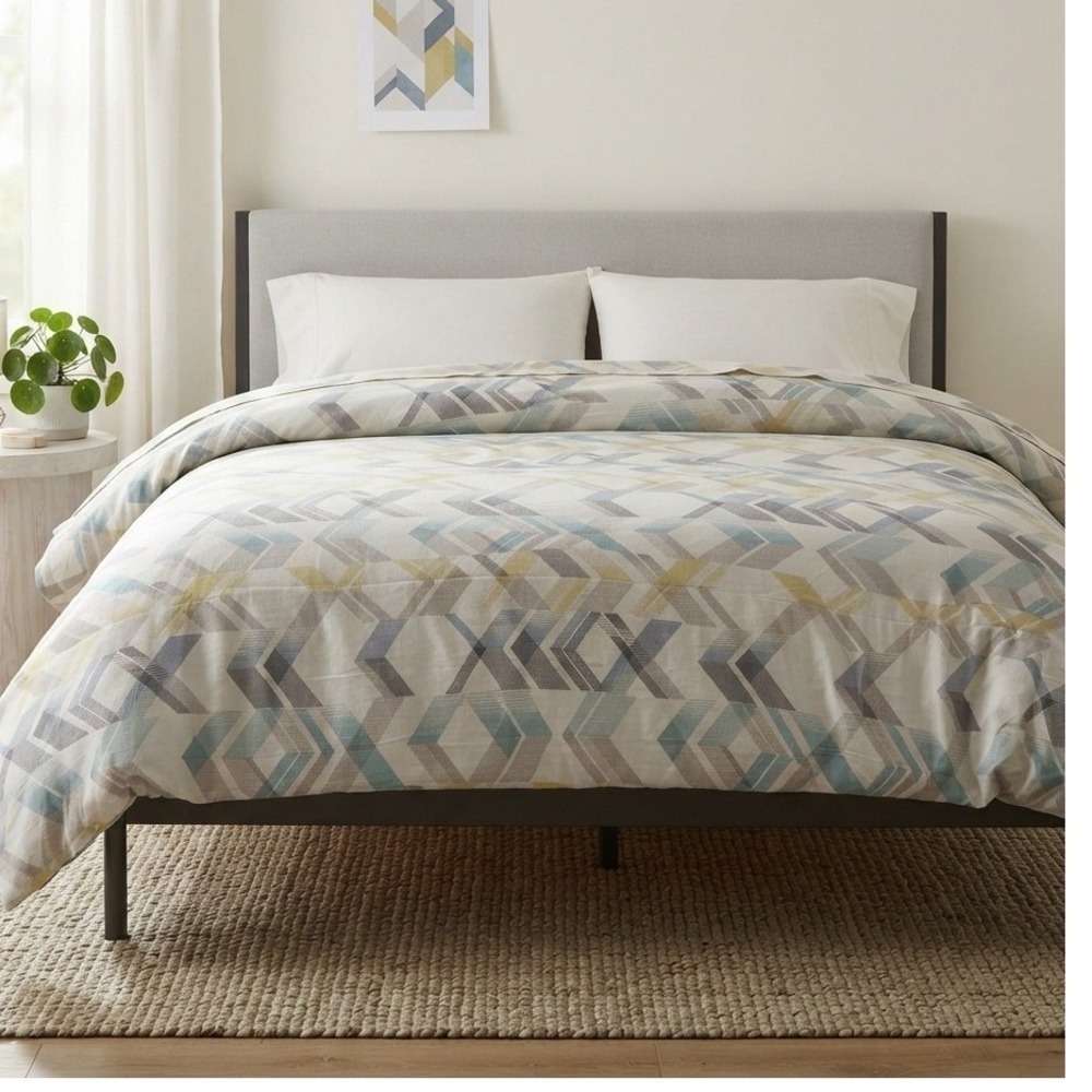 bed bath beyond Duvet Cover Set Geometric Chevron Cotton Blue Yellow Full Queen